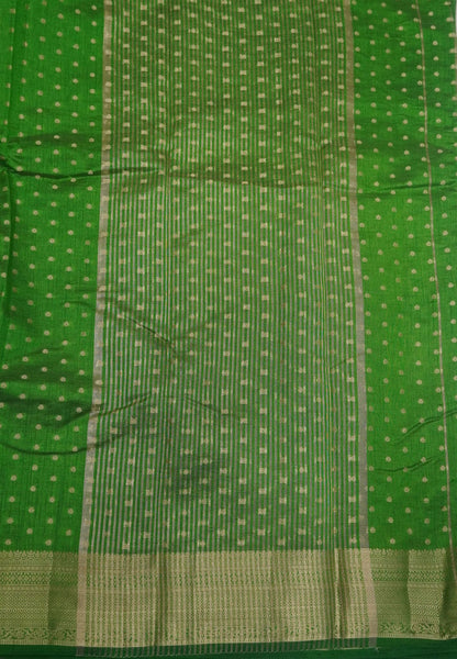 Semi Tussar Saree-Light Green with Golden Zari Bud Buttas