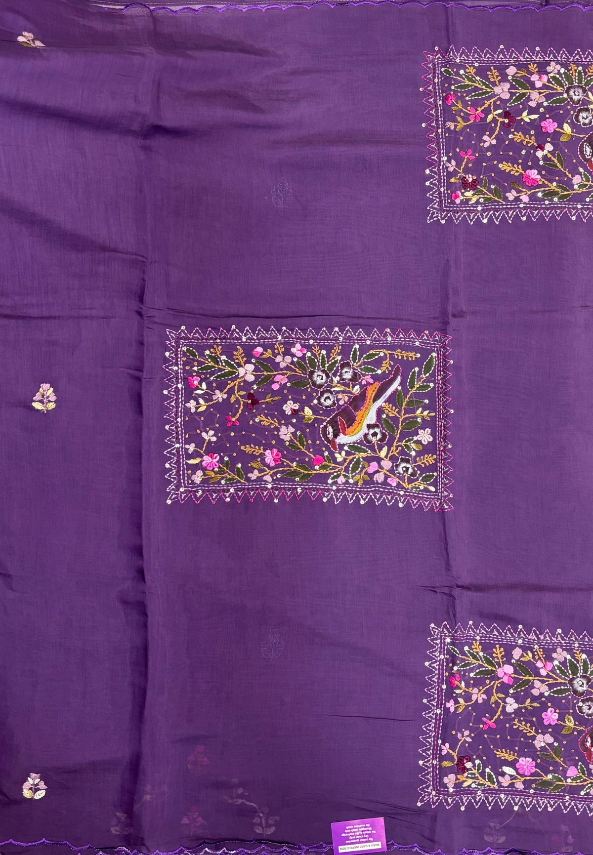 Muslin Saree-Violet In Parrot Motif Border