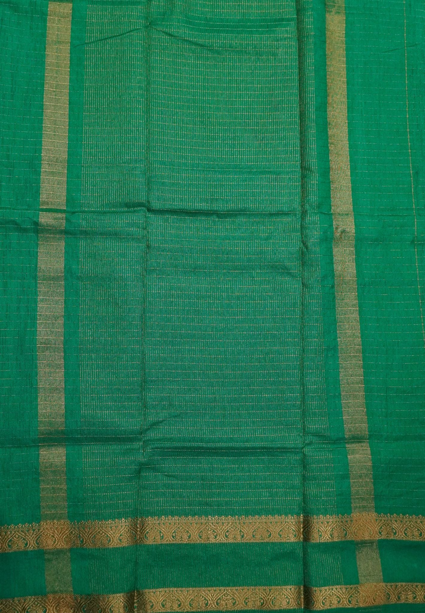 Semi Raw Silk Saree – Classic Zari Stripes - Teal Green