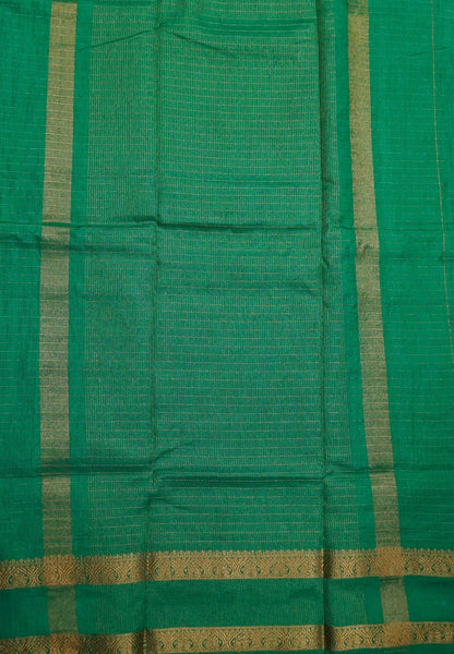Semi Raw Silk Saree – Classic Zari Stripes - Teal Green