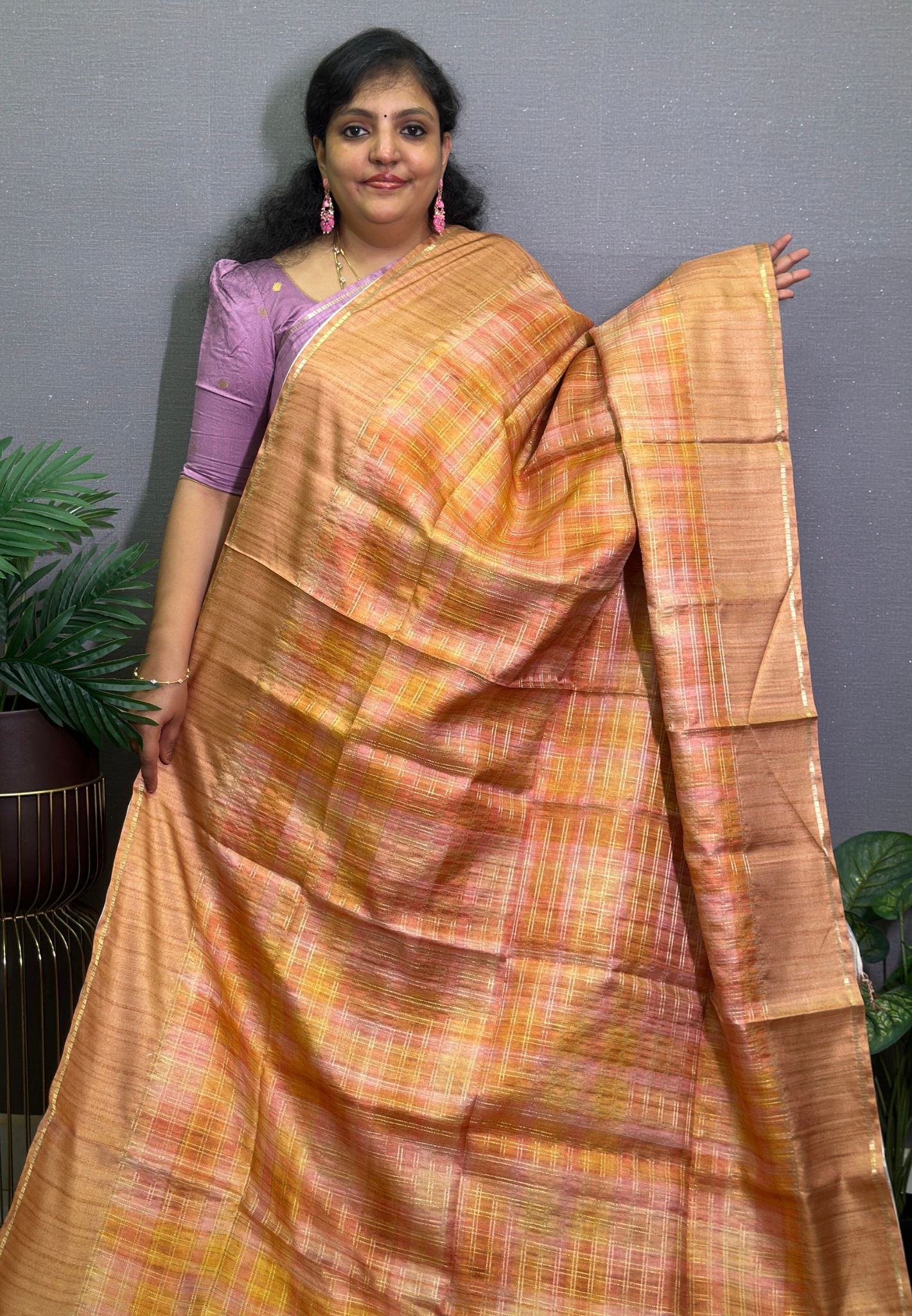 Matka Tussar Silk Saree-Mustard