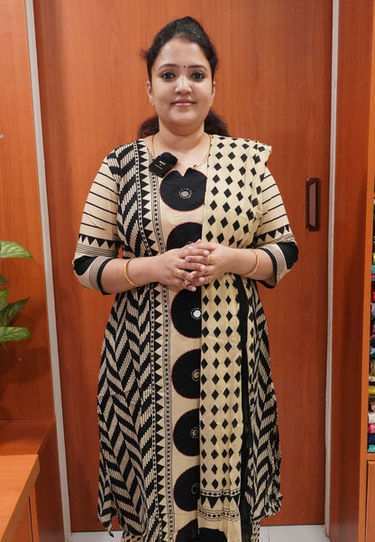 3 Pcs Kurti Set - Black - Sandle