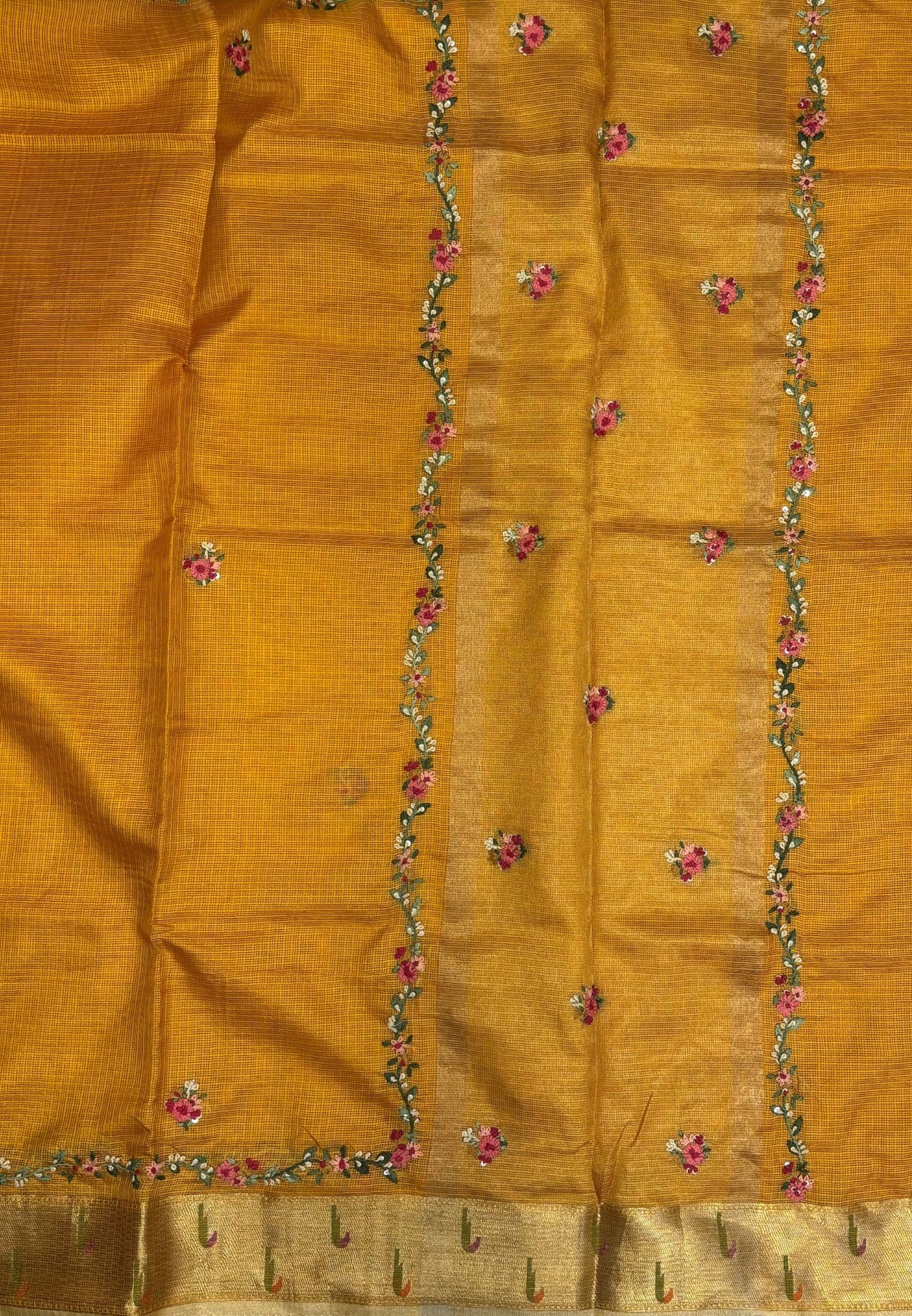 Kota Saree-Mustard In Floral Zari Vine Border