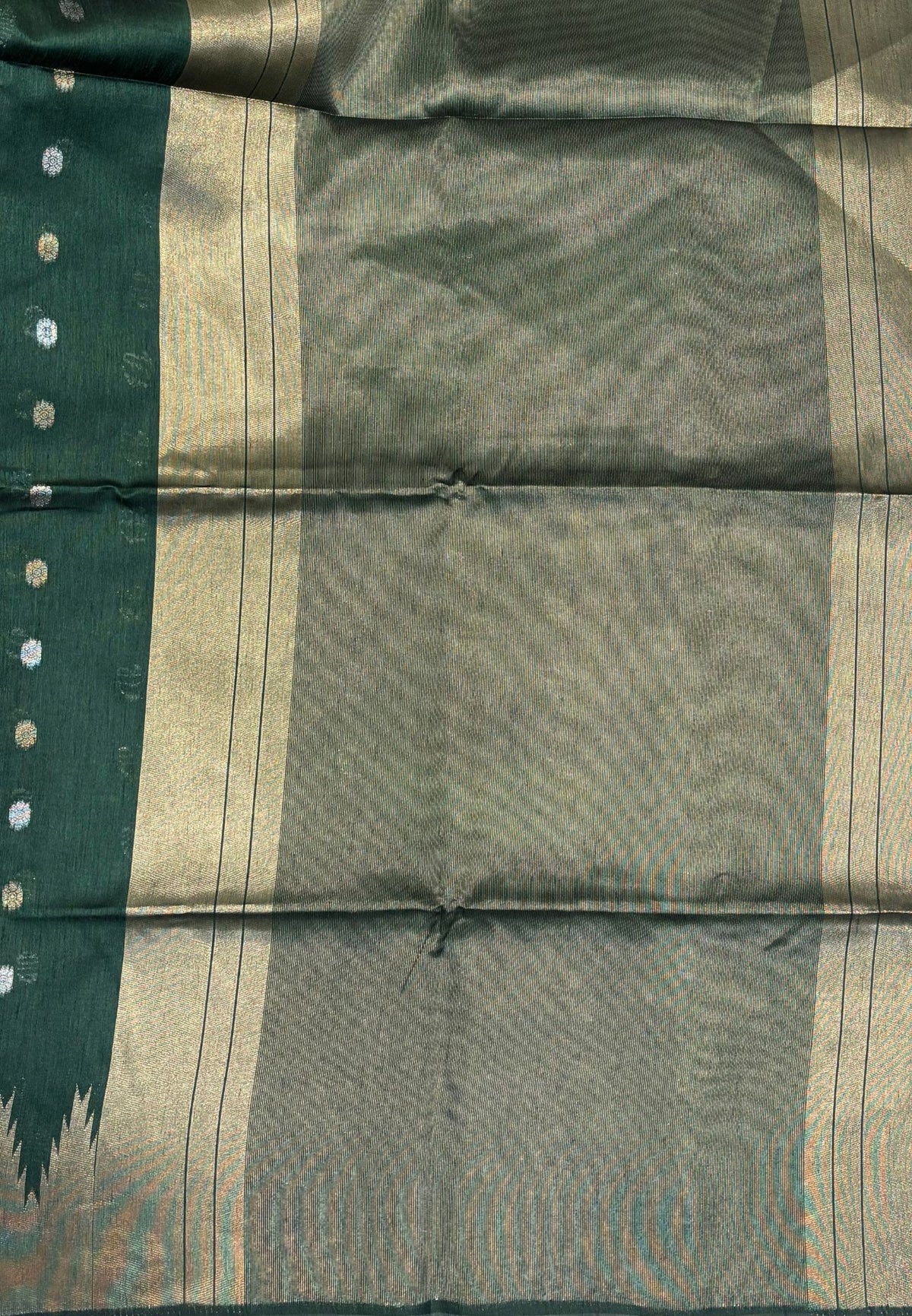 Semi Raw Silk Saree-Bottle Green In Tower Zari Border