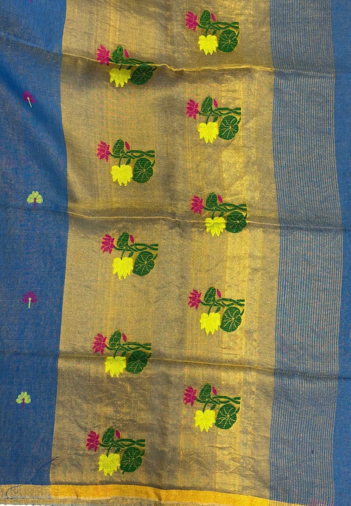Tissue Silk Saree-Sulphat Blue In Lotus Motif Border