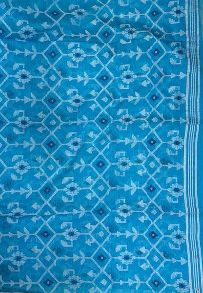 Handloom Cotton Saree-Sky Blue in Diamond Pattern Border