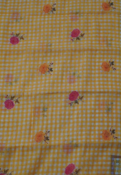 Linen Saree - Checks Yellow