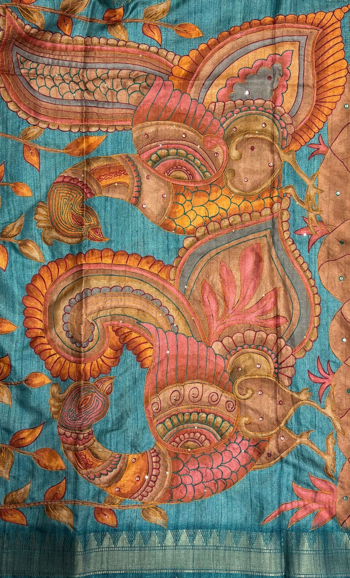 Semi Tussar Saree-Sky Blue In Twin Peacock