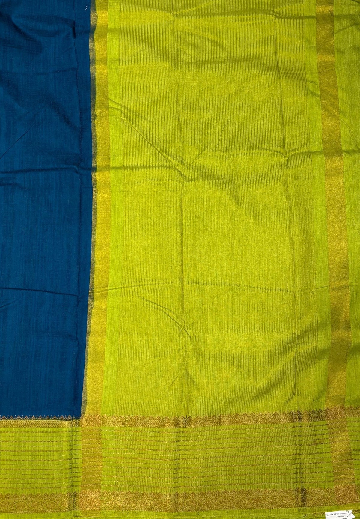 Raw Silk Saree-Peacock Blue With Contrast Border
