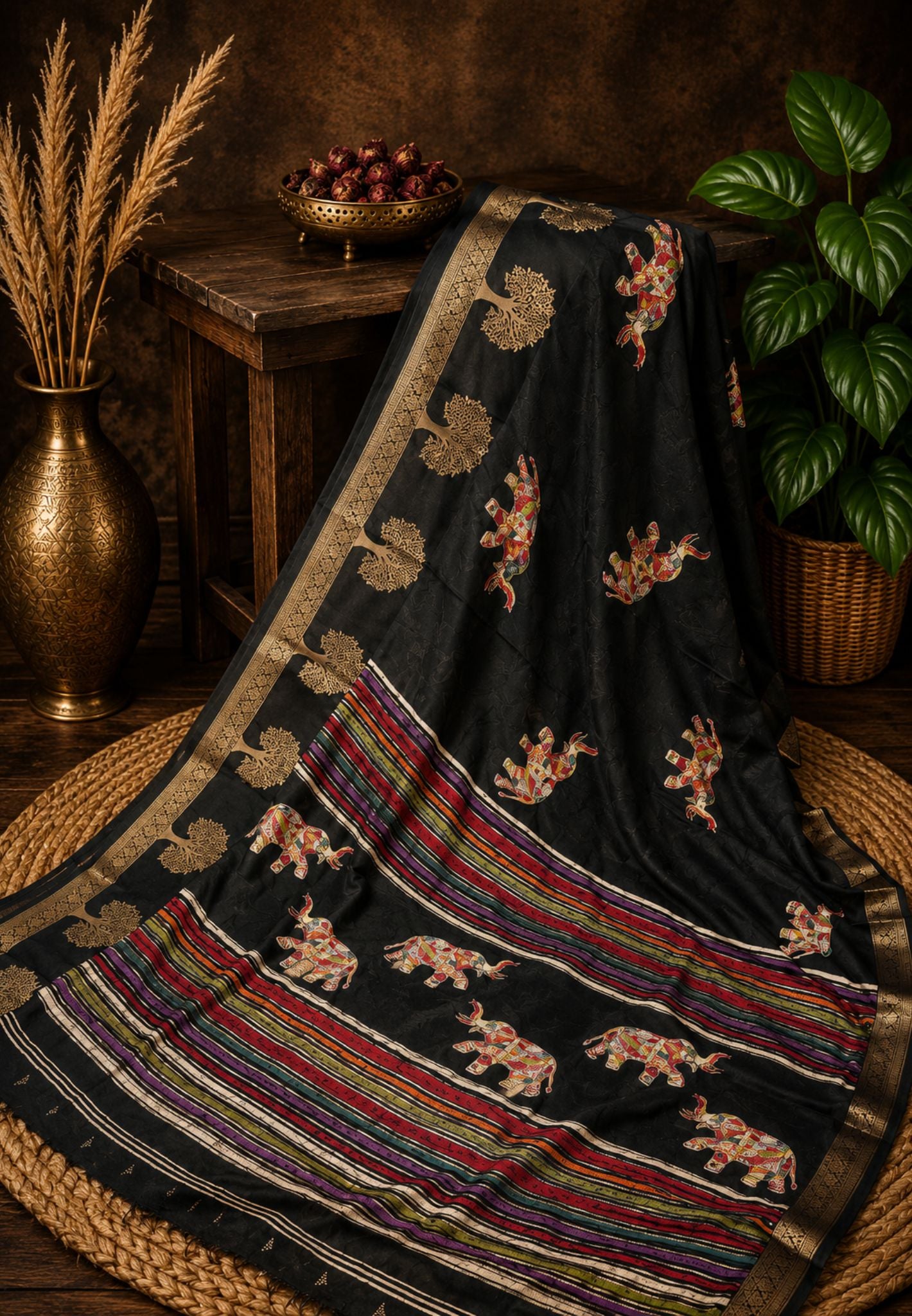 Chiffon Saree-Black with Tree Zari
