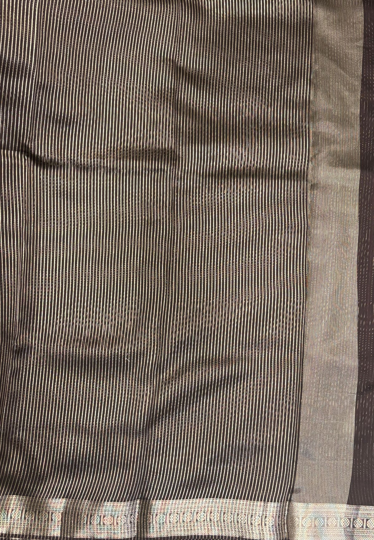 Chanderi Saree-Coffee Brown in Fine Stripe Zari Border