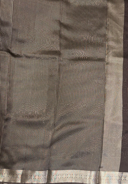 Chanderi Saree-Coffee Brown in Fine Stripe Zari Border