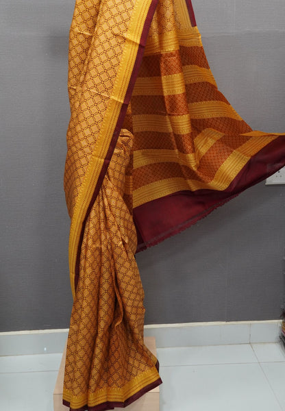 Pure Tussar Saree-Yellow in Mini Floral Pattern