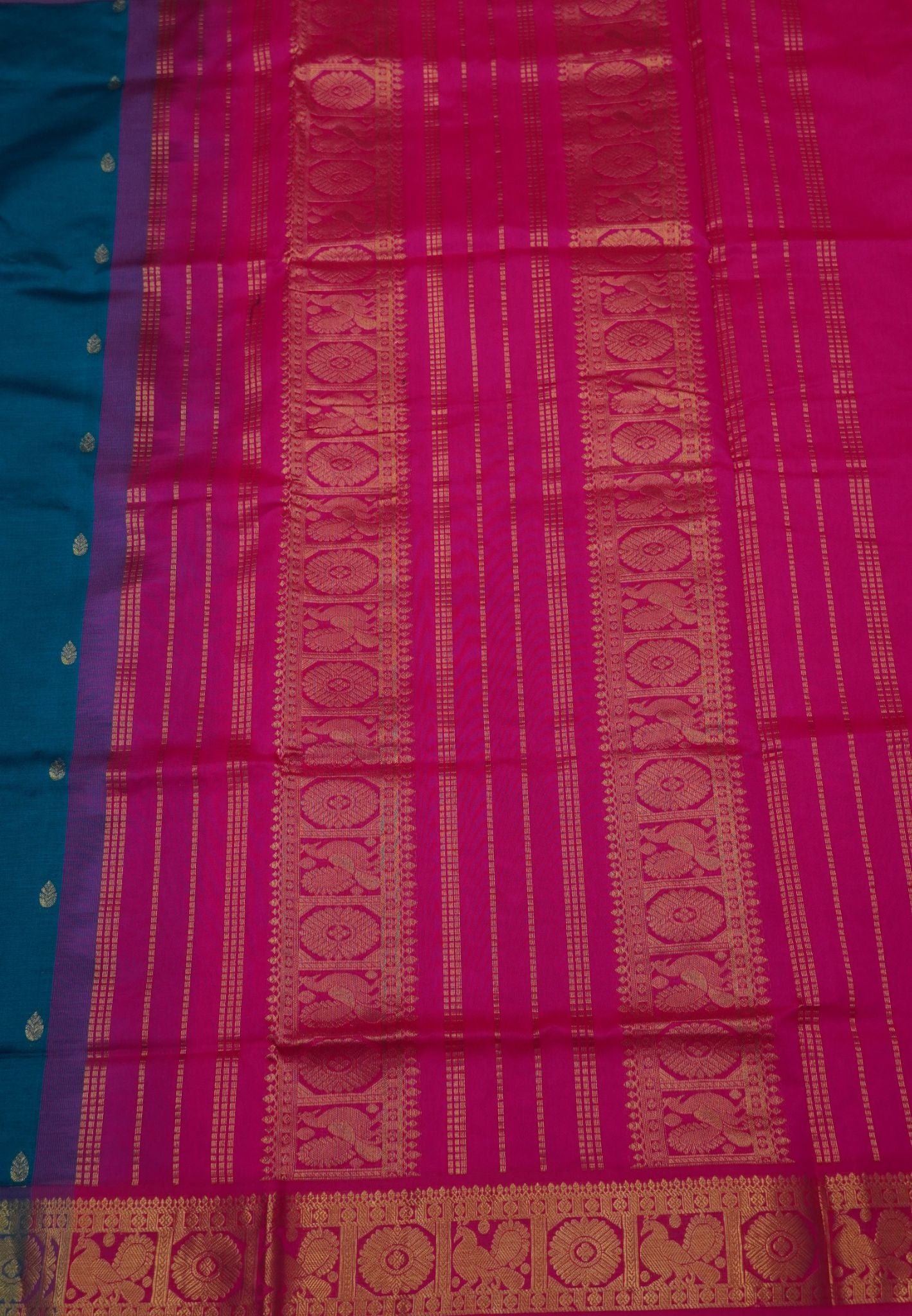Silk Cotton Saree – Ramar Blue with Contrast Annapakshi Border