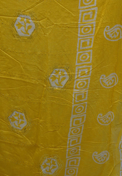 Batick Cotton Saree- Yellow with Sequence Work