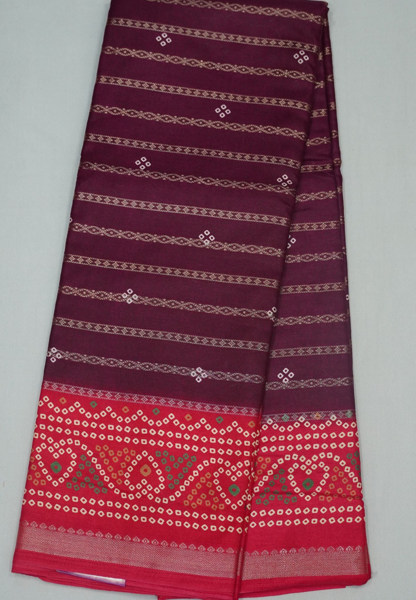Dola Silk Saree-Maroon with Bandhini Print