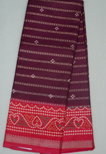 Dola Silk Saree-Maroon with Bandhini Print