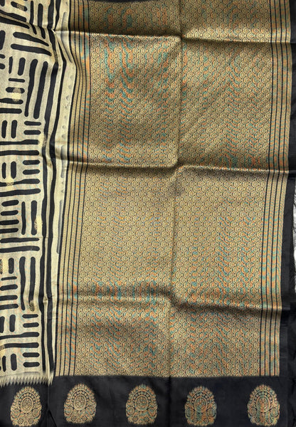 Tussar Saree-Cream In Medallion Zari Border