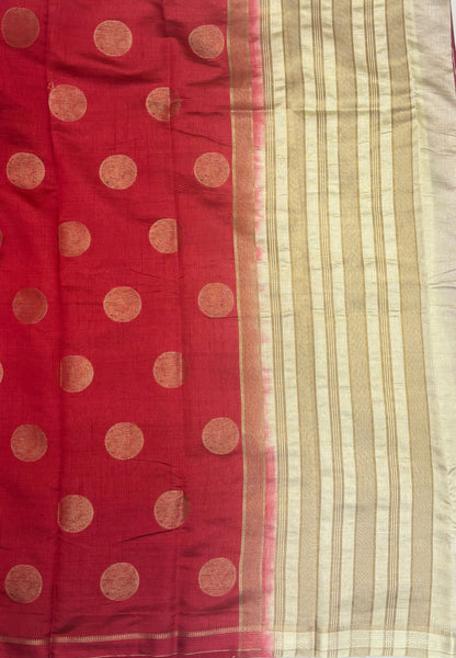 Soft Tussar saree-Maroon With Round Motif