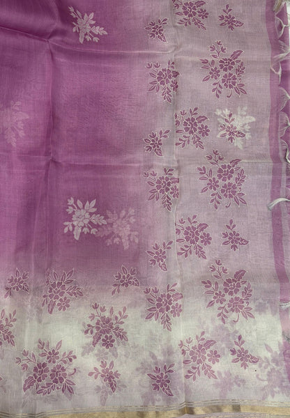 Organza Saree-Purple with Floral Aplique Work