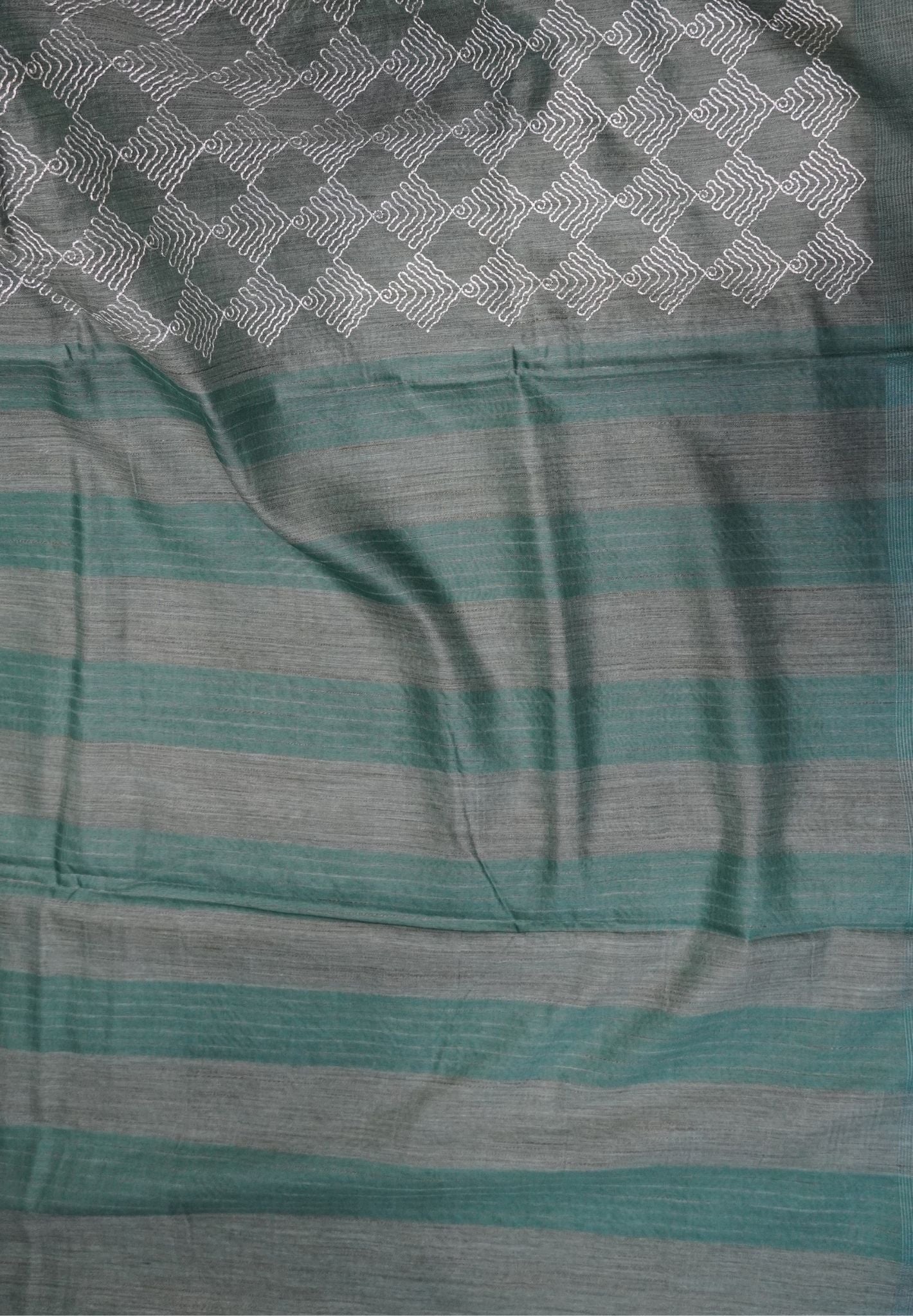Kota Tussar Saree-Metalic Green Embroidery