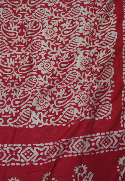 Batik Tussar Saree-Red with Batik Print