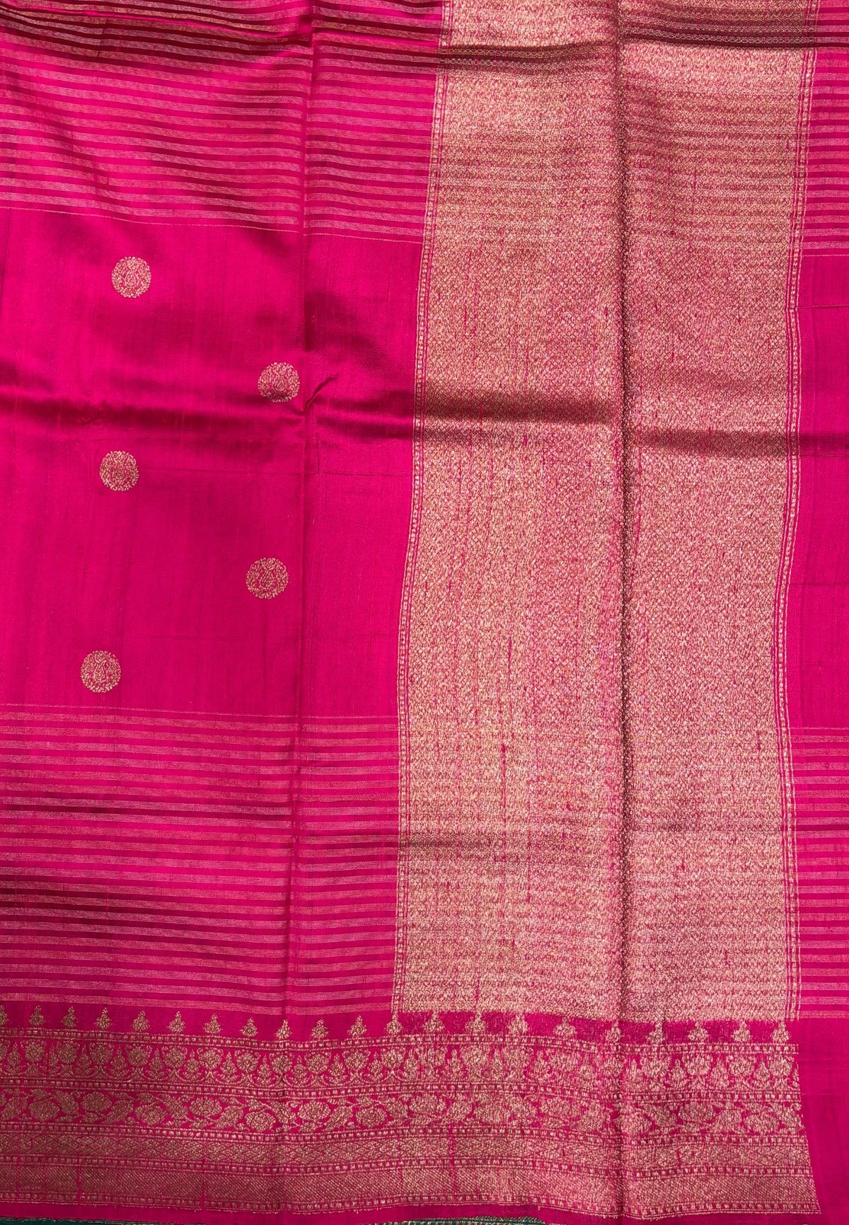 Pure Handloom Tussar Saree-Rani Pink in Traditional Floral Brocade Border