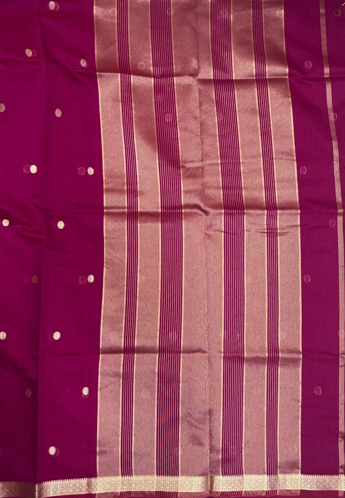 Semi Maheswari Saree-Wine In Multi-Stripe Zari Border