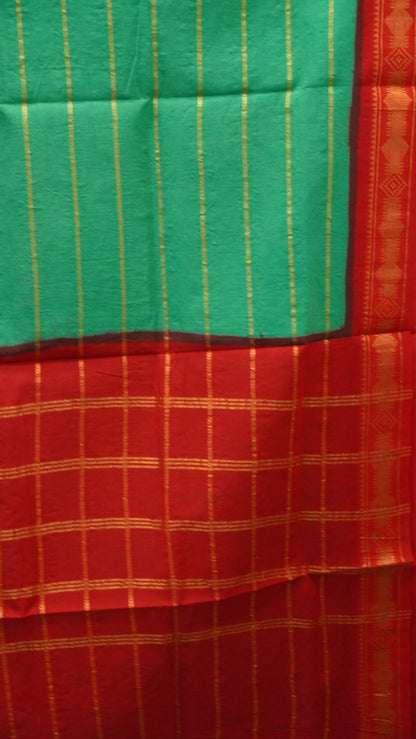 Sungudi Cotton Saree Checks Veldhari-Green