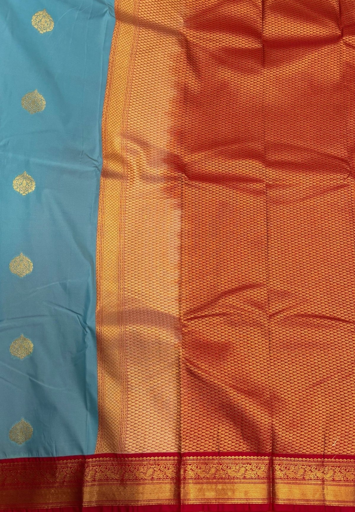 Budget Kanchipuram Saree-Ice Blue with Contrast Border