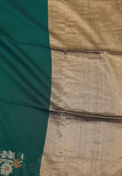 Handloom Cotton Saree-Peacock Green Paithani Border