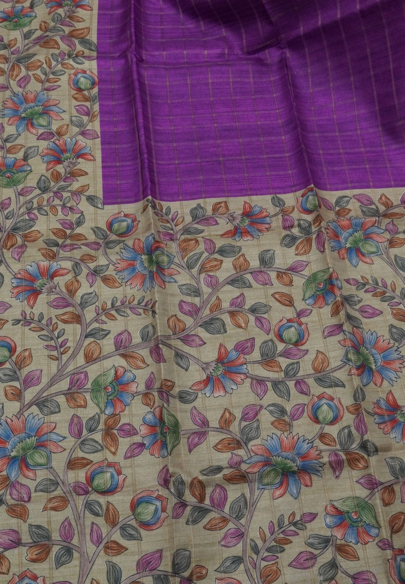 Semi Tussar Saree-Dark Purple