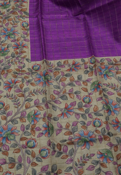 Semi Tussar Saree-Dark Purple