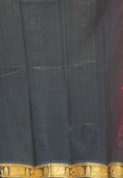 Chettinad Cotton Saree–Brick Red with Elephant Zari Border