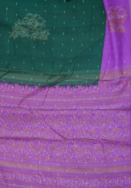 Semi Tussar Saree-Bottle Green with Mini Zari Dots