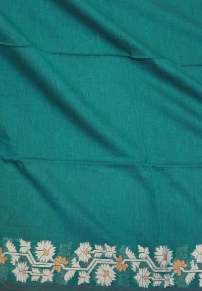 Handloom Cotton Saree-Peacock Green Paithani Border
