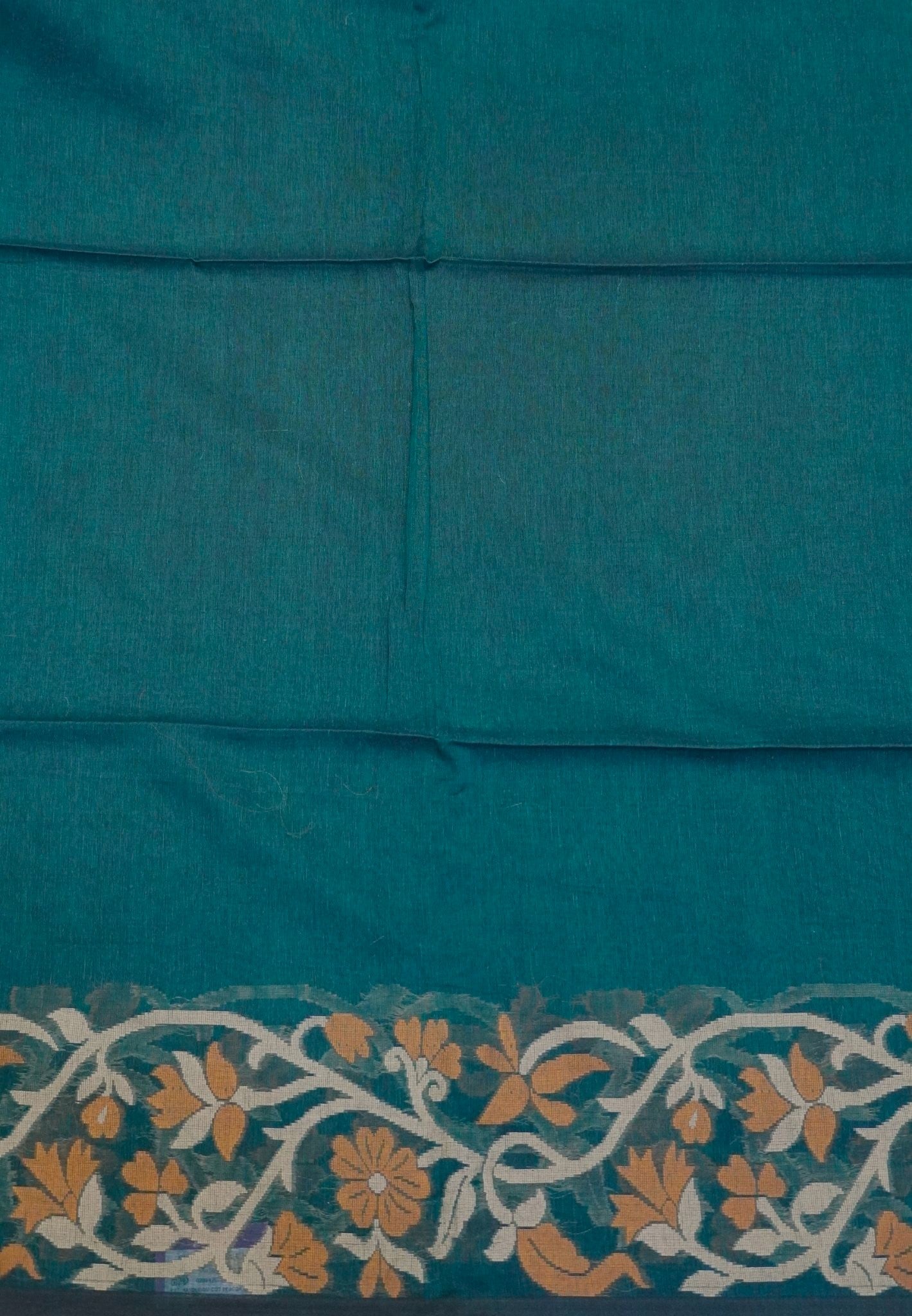 Handloom Cotton Saree-Peacock Green Floral Jamdhani Border