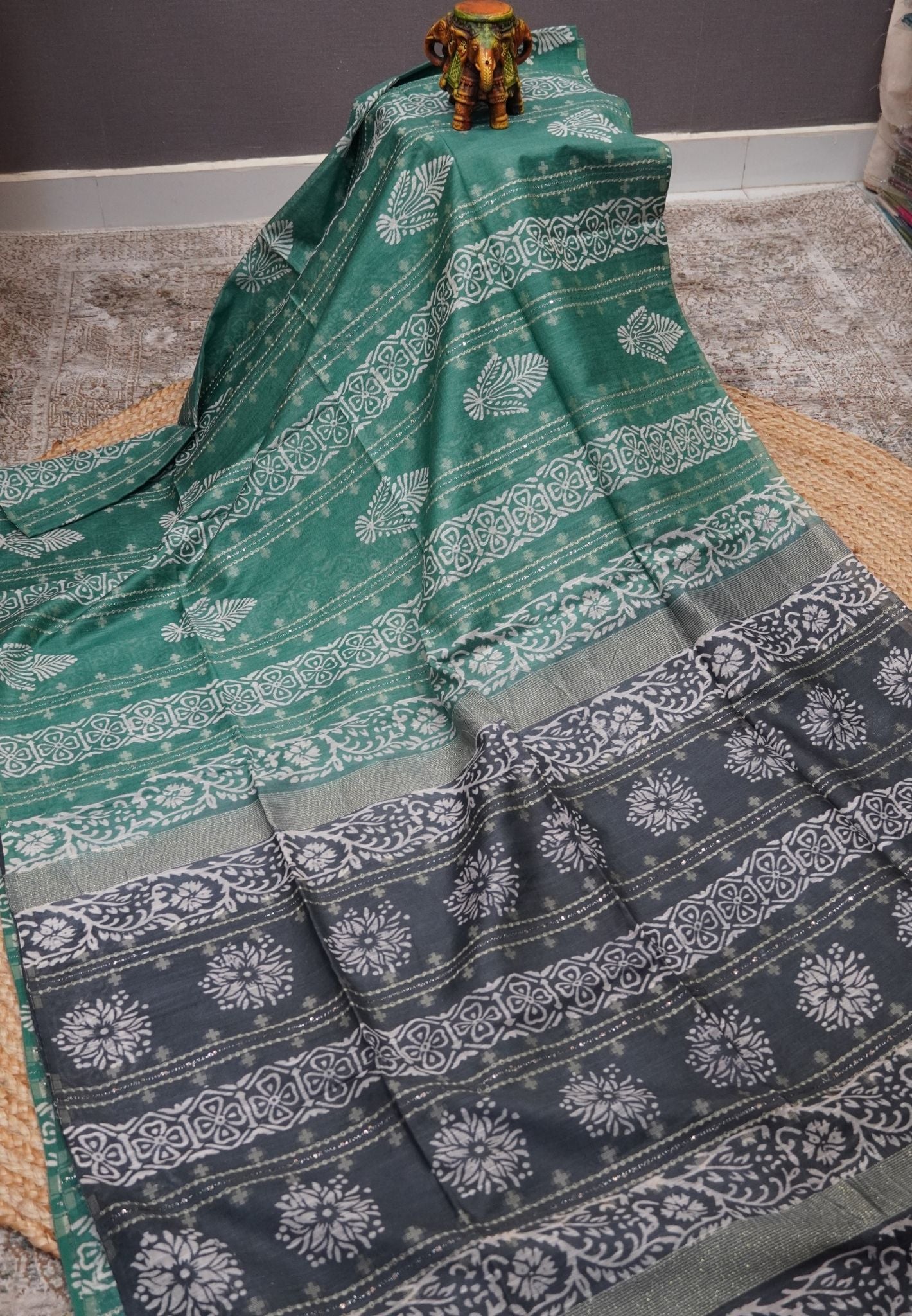 Bhagalpur Cotton Saree-Sea Green
