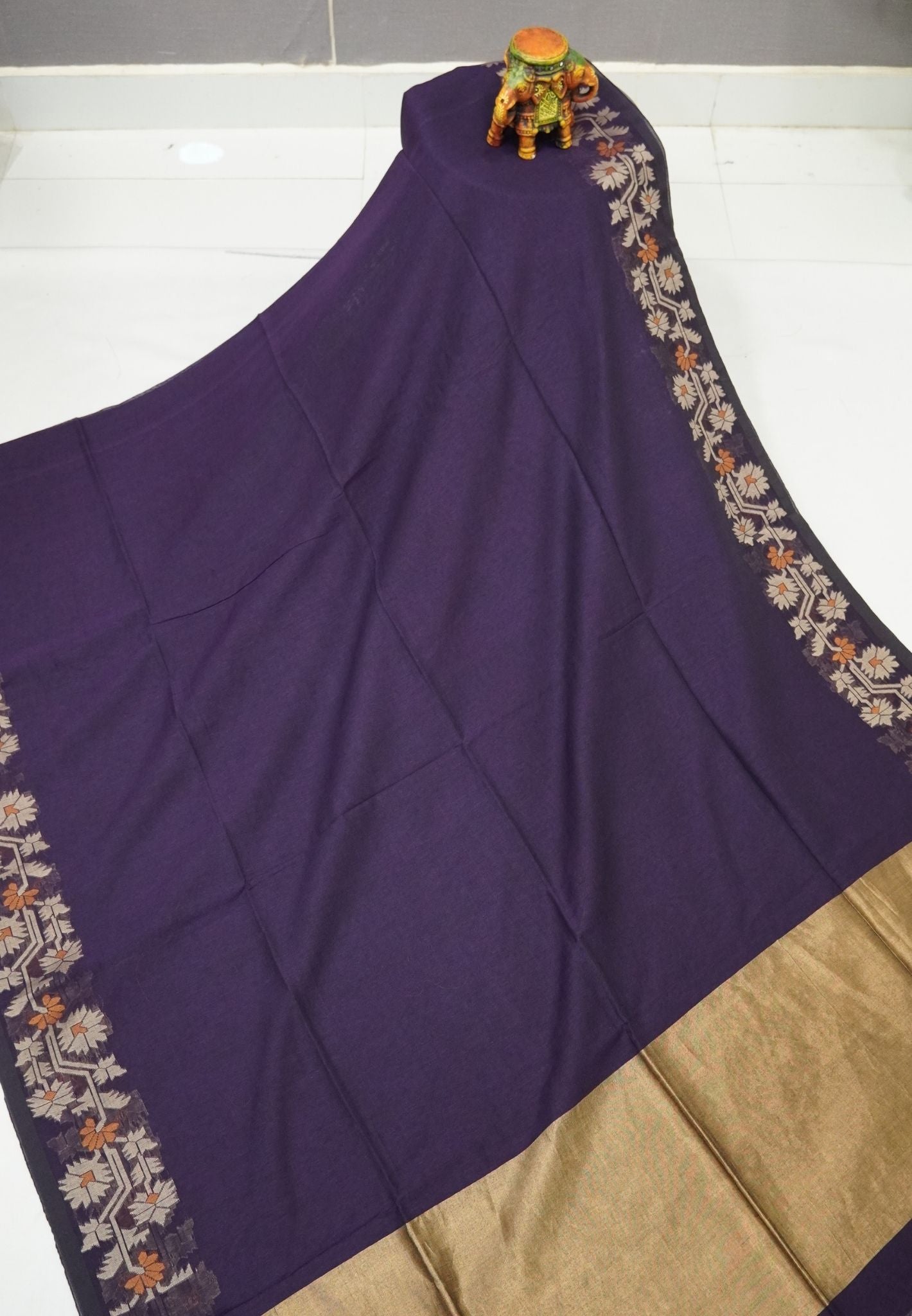 Handloom Cotton Saree-Purple Paithani Border