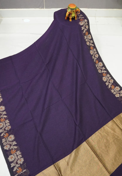Handloom Cotton Saree-Purple Paithani Border