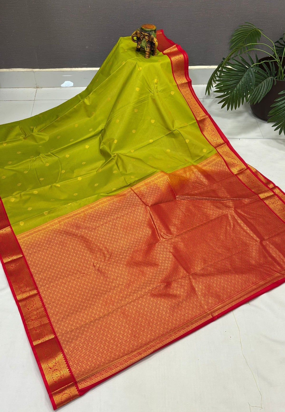 Budget Kanchipuram Saree-Light Green with Contrast Border