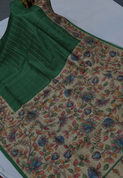 Semi Tussar Saree-Green