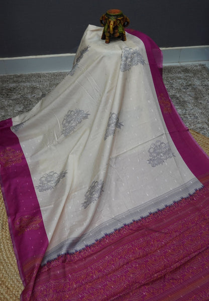 Semi Tussar Saree-Off-white with Mini Zari Dots