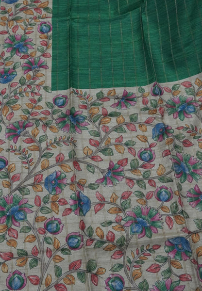 Semi Tussar Saree-Green
