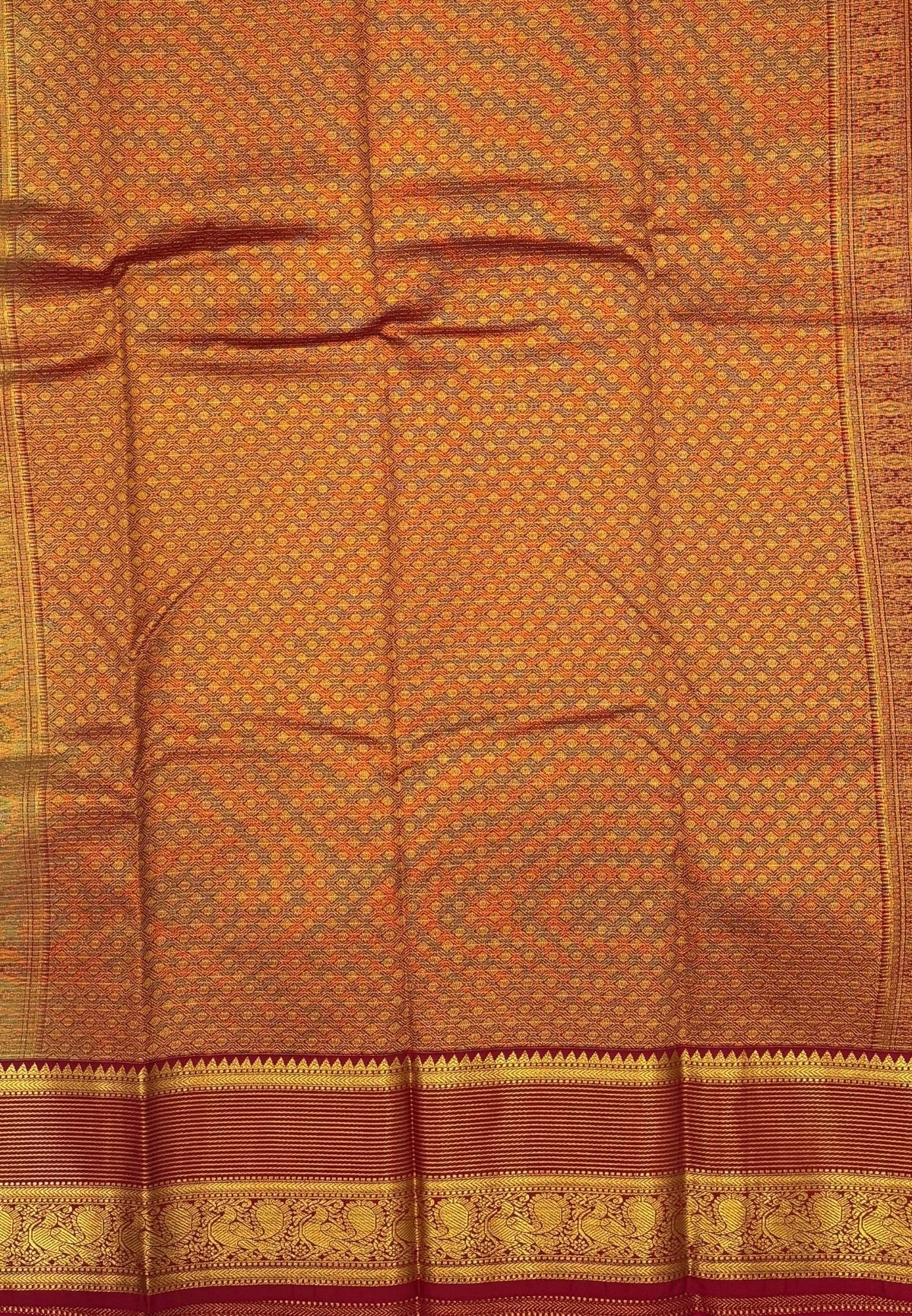 Budget Kanchipuram Saree-Light Pista Green In Floral Zari Panel With Contrast Border