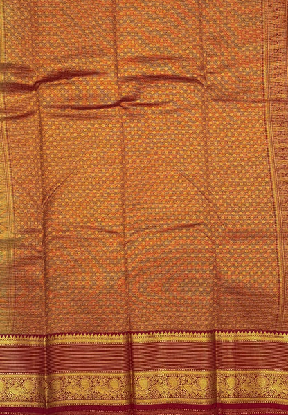 Budget Kanchipuram Saree-Light Pista Green In Floral Zari Panel With Contrast Border