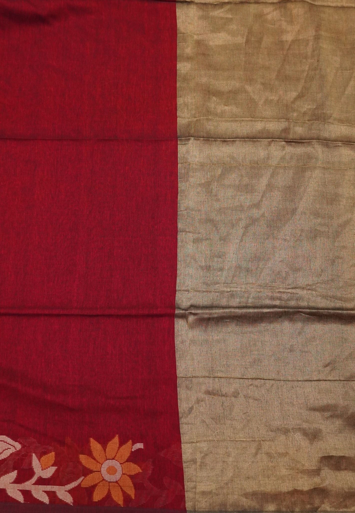 Handloom Cotton Saree-Red Jamdhani Border