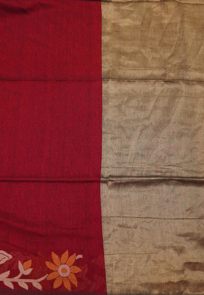 Handloom Cotton Saree-Red Jamdhani Border