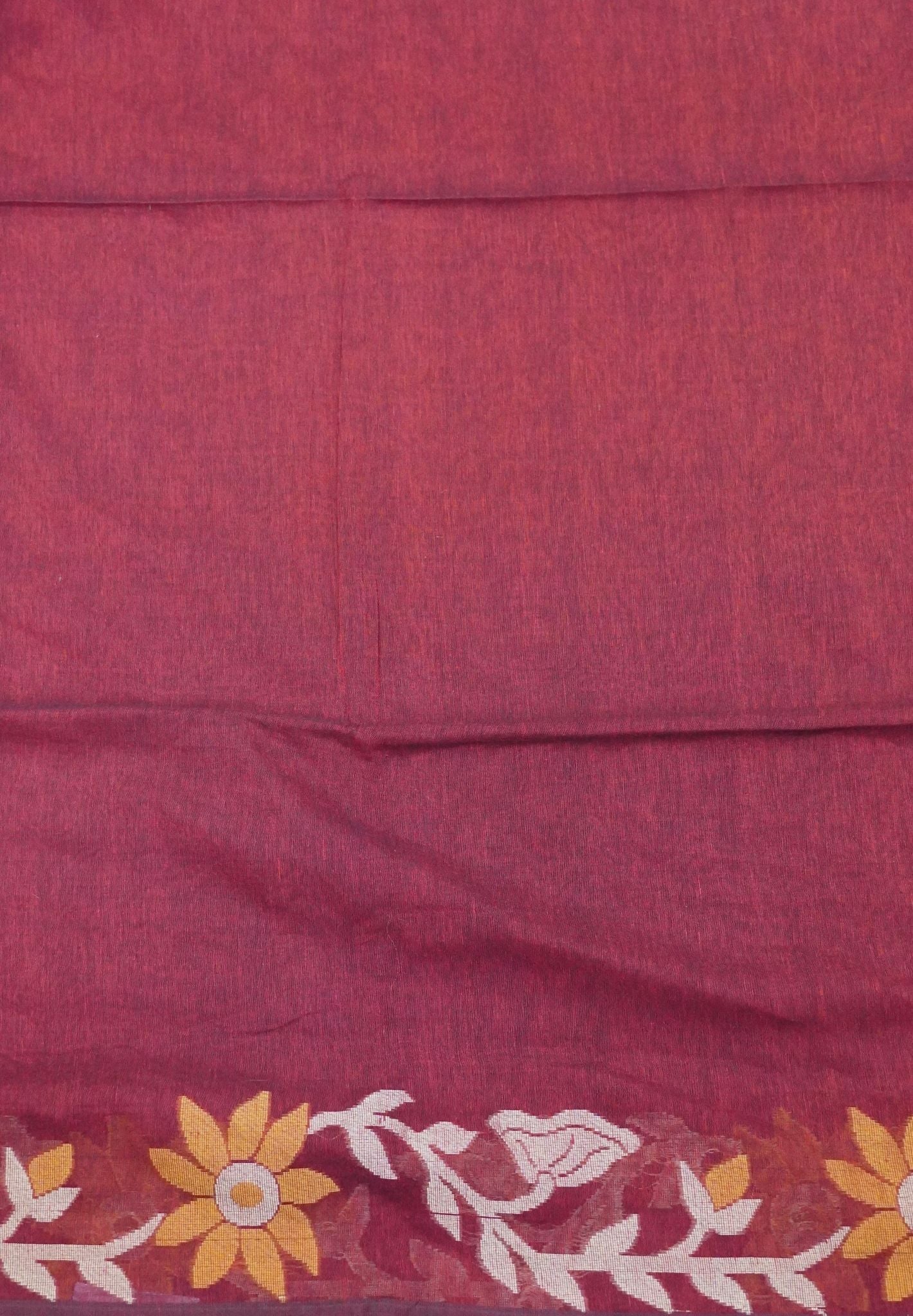 Handloom Cotton Saree-Red Jamdhani Border