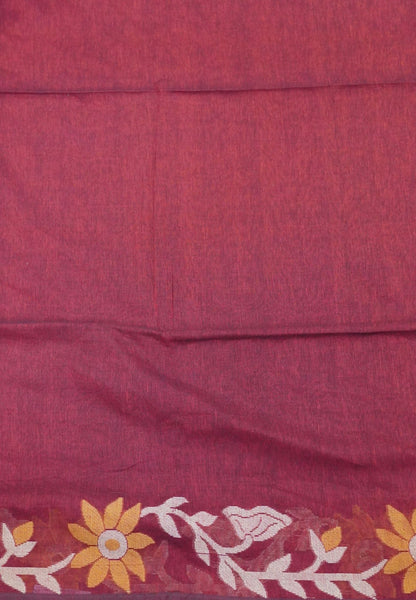 Handloom Cotton Saree-Red Jamdhani Border